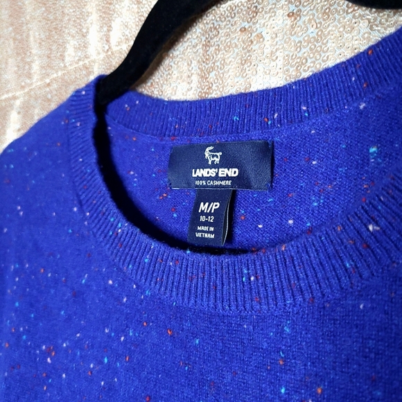 Lands' End EUC MP 100% cashmere Blue Donegal sweater - Picture 4 of 8